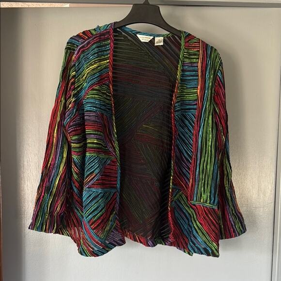 Laura Ashley Woman Long Sleeved Open Mesh/ Cotton Colorful Jacket sz 1X Rainbow - Picture 1 of 5